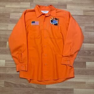 Men's Vintage WearGuard Arizona Search and Rescue Orange Button Up Shirt Sz L